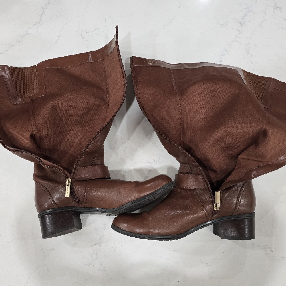 Bandolino Coppa Brown Leather Side Zip Knee Harness Riding Boots Women's Size 8M - Picture 7 of 16